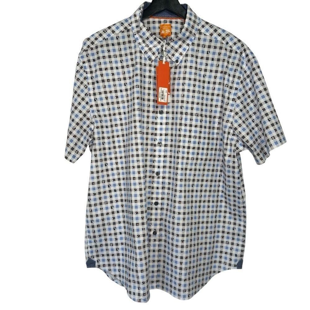 NWT CON.STRUCT Project Paw Mini Square Short Sleeve Shirt Mens XL White/Blue Dog